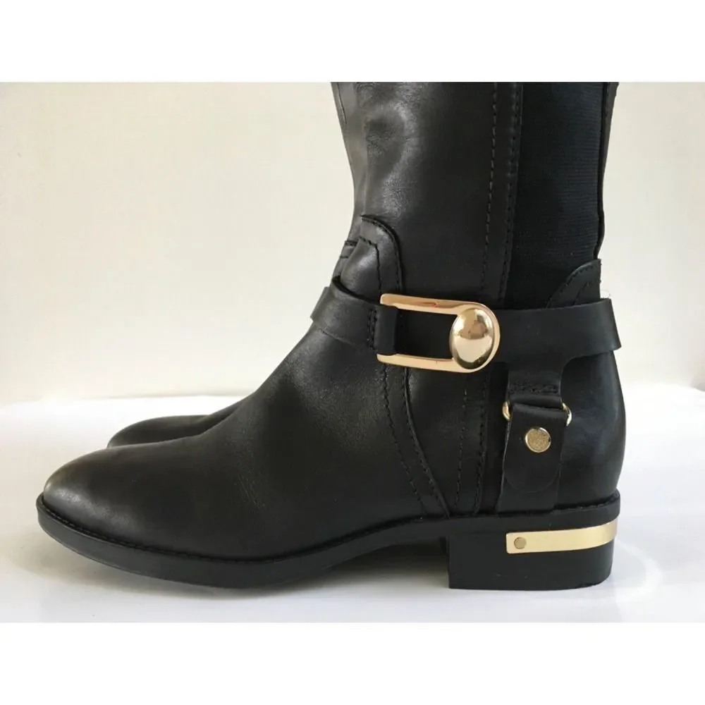 Vince Camuto Pearley Knee High Black Leather Riding Boots Size 6.5M